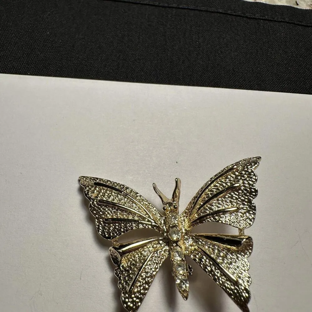 Rhinestone Butterfly Insect Signed Gerry’s Gold Tone Brooch Pin - Image 4