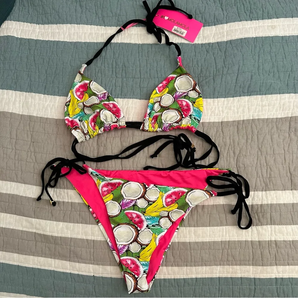 Mola Mola Coco Coconut Watermelon Banana Swimsuit Bikini Set L NWT Fruit Pink Size L - Image 6