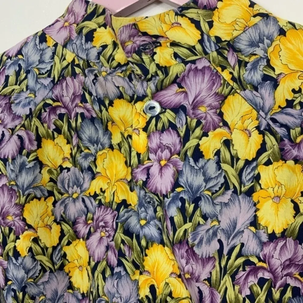 Vintage cottagecore‎ purple yellow floral long sleeve mock neck top Size M - Image 4