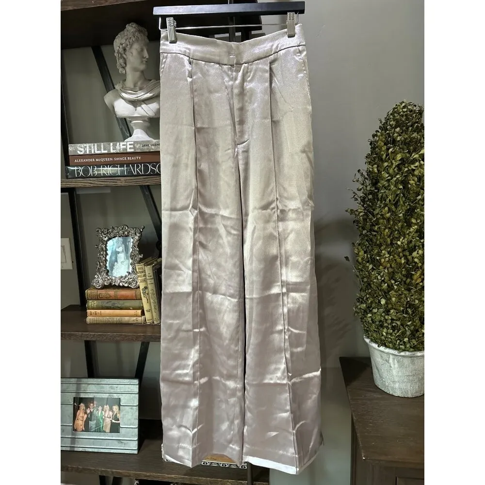 House of CB London Alivia Satin Wide Leg Trousers Grey Womens Size XS - Image 7