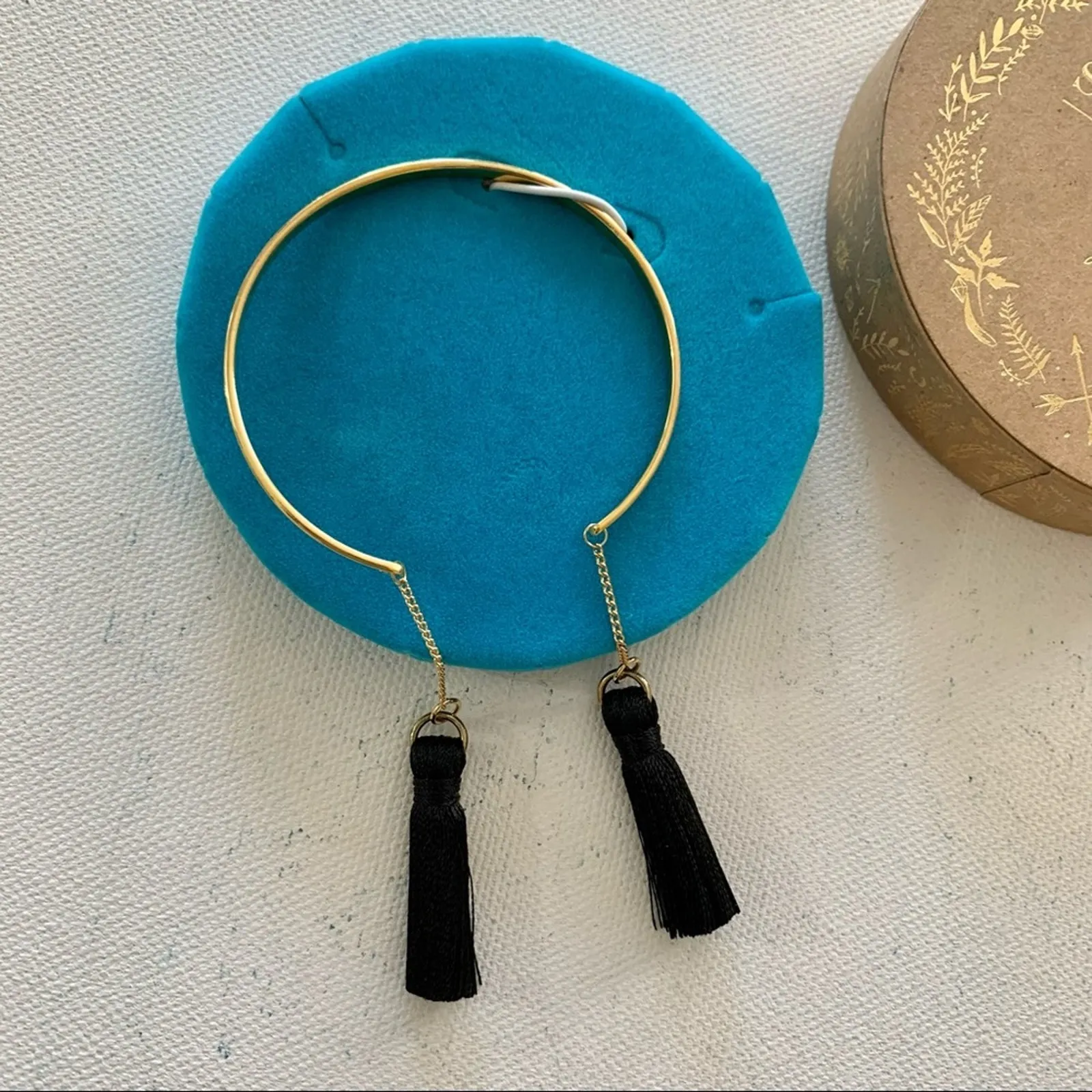 Shiraleah | Tallulah Black Fringe Bangle Gold Tone Tassels Boho Style Bracelet - Image 3