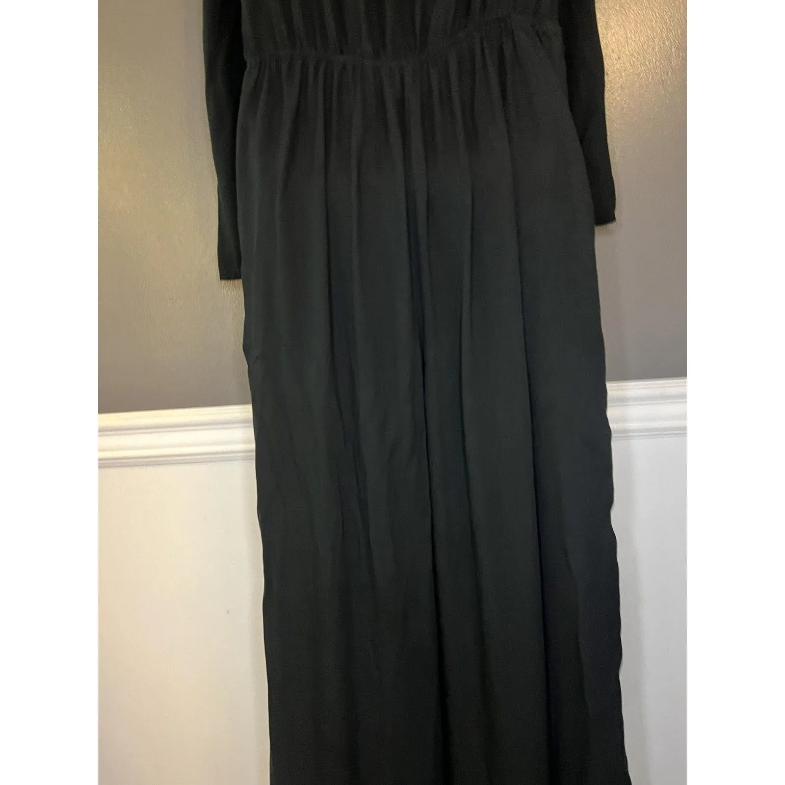 A New Day Jumpsuit Womens Large Black V Neck Wrap Front Long Sleeve Wide Leg - Image 8