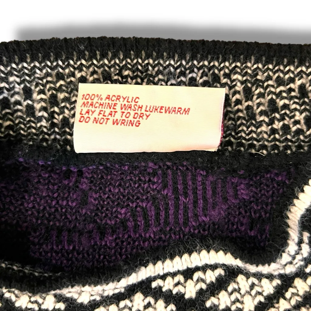 Vtg 80s Mock Turtle Neck Sweater Funky Cosby Style Grandpacore Retro Purple/Blk Purple Size M - Image 4