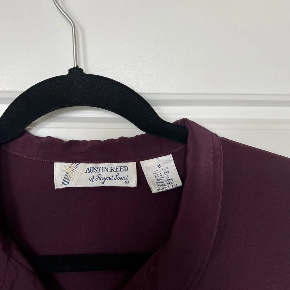 Austin Reed Vintage Silk Long Sleeve Button Up Shirt Burgundy Purple Size 8 Size M - Image 2