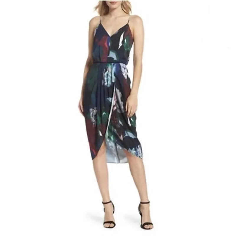 Nordstrom Chelsea 28 Faux Tulip Wrap Dress Abstract Art 8 Blue Blouson Strappy - Image 2