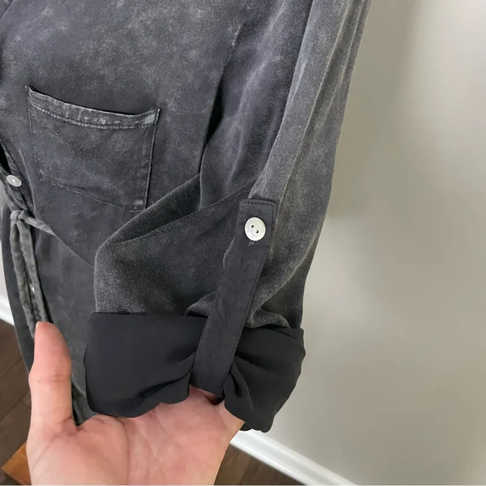 Chaser Shirtdress Tunic Heirloom Henley Belted Roll Tab Sleeves Distressed Grey - Image 9