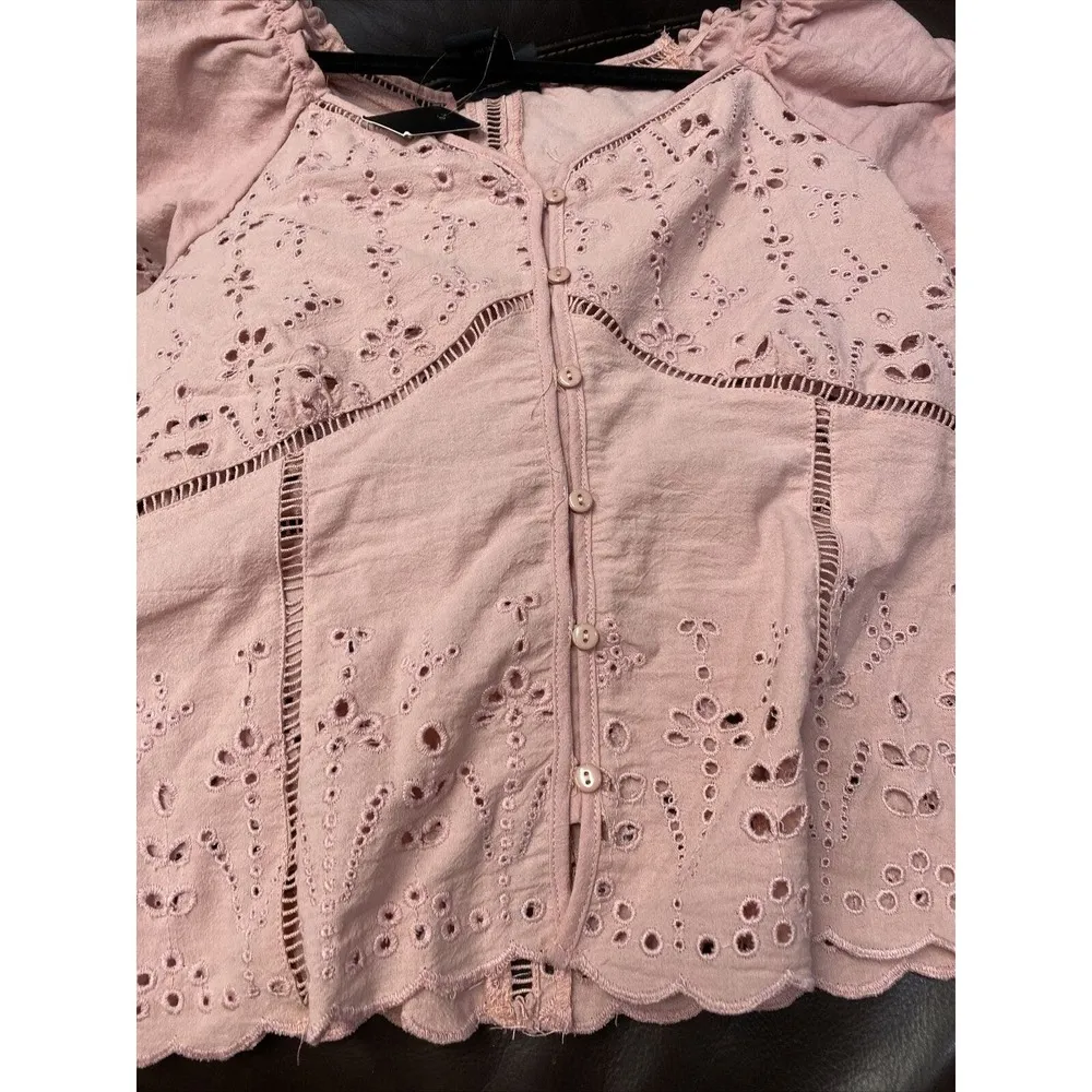 LIV Los Angeles Top Size L Pink Eyelet Boho (b30.1) Size L - Image 6