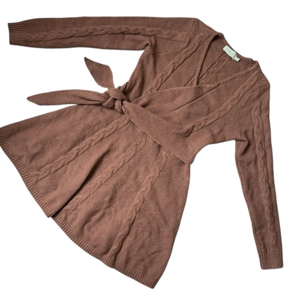 Anthropologie Greylin Cable Knit Wrap Sweater Dress Medium Mocha Brown KWD5914A - Image 3