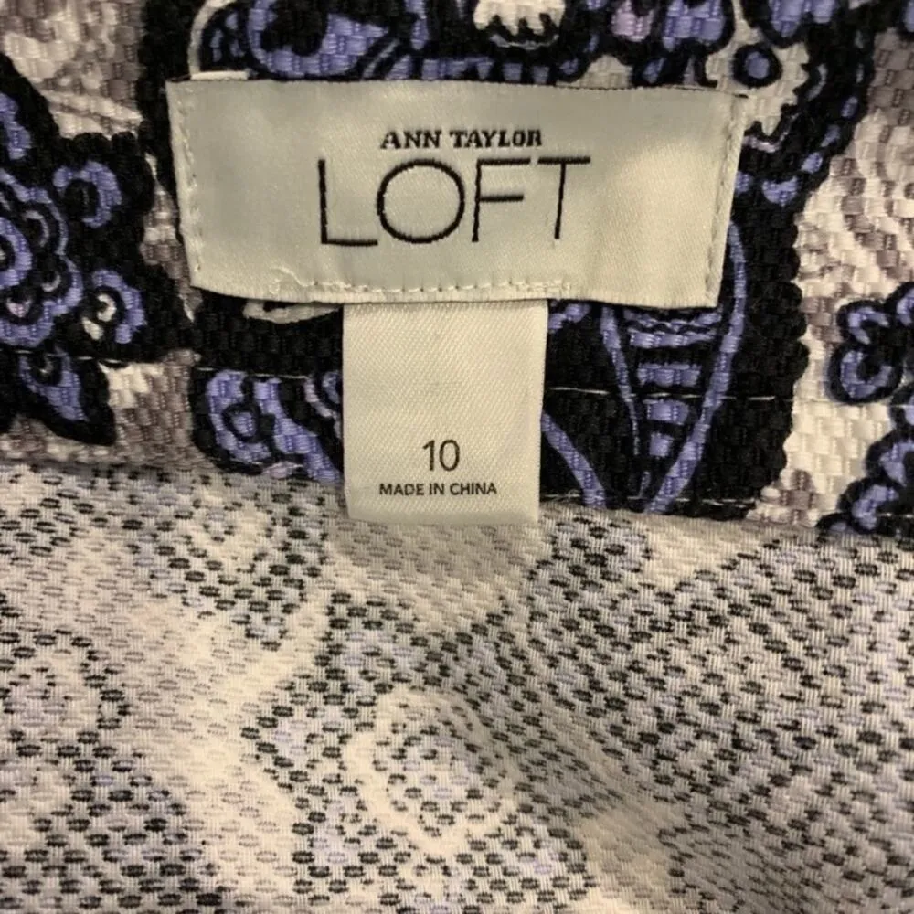 LOFT Skirt Floral Paisley Black Blue White Skirt Sz 10 - Image 7