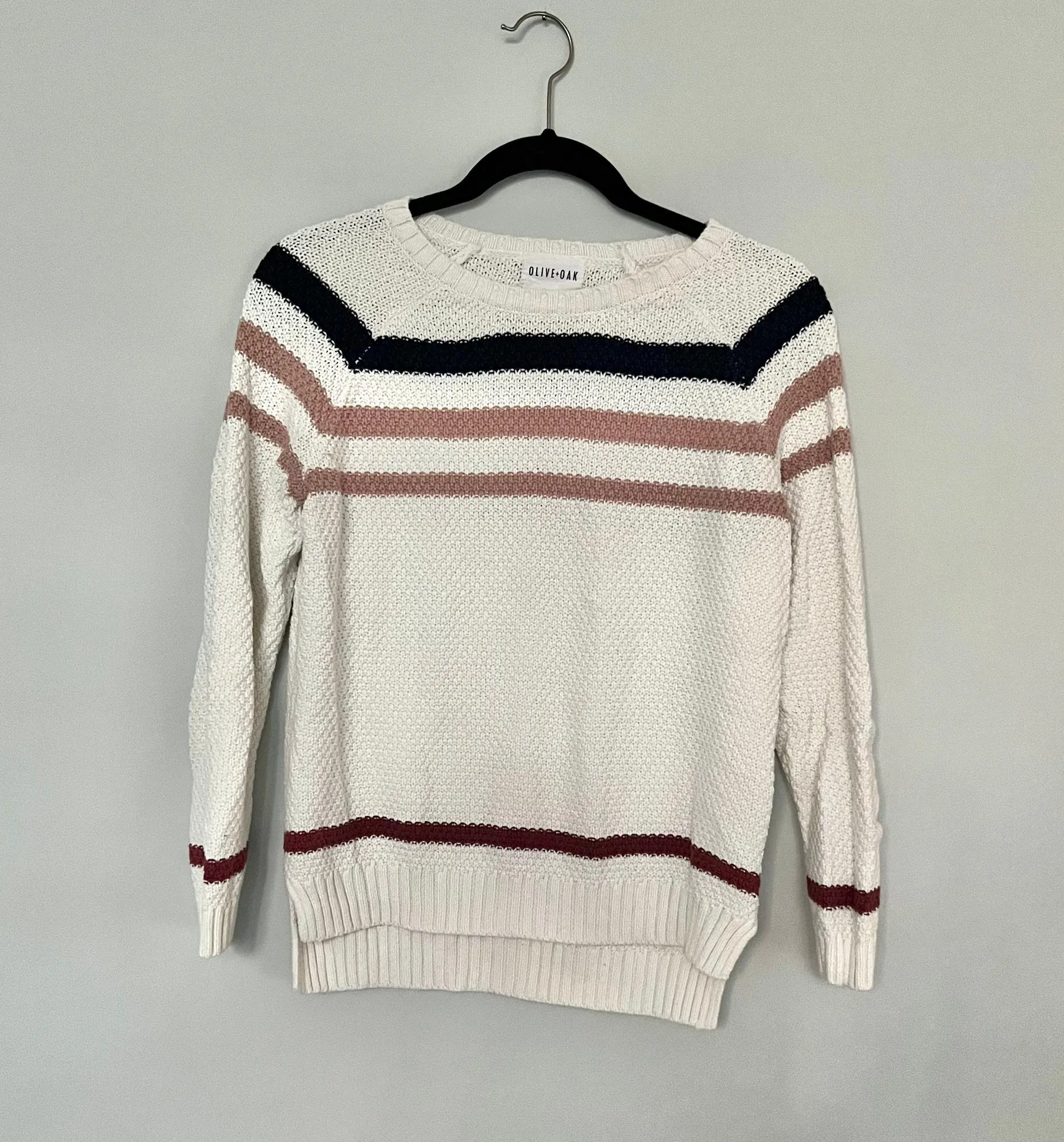 White Navy Blue Blush Knit Striped Pullover Sweater - Image 7
