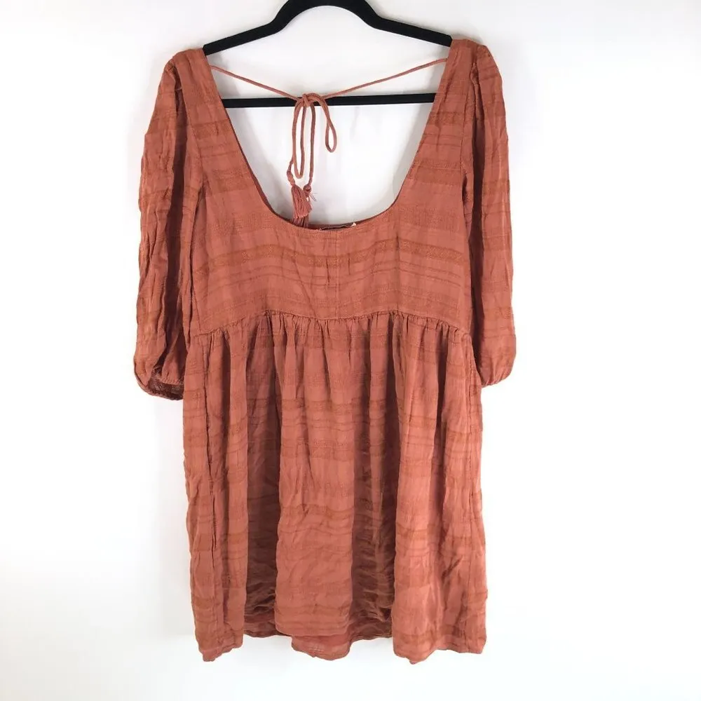 American Eagle Womens Mini Dress Puff Sleeve Low Back Cottagecore Orange M - Image 2