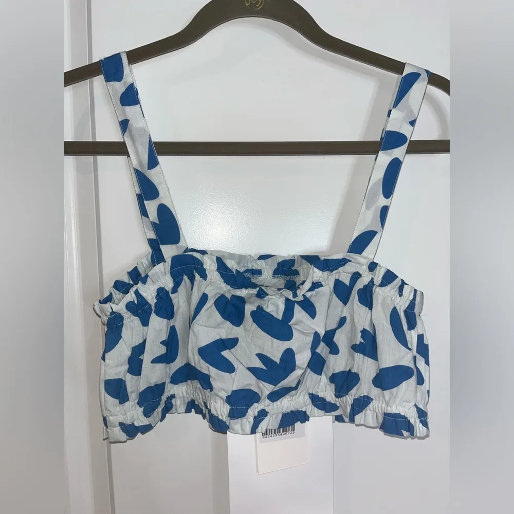 Compañia Fantastica NWT Crop Top Bralette 100% Cotton Blue White Abstract Print - Image 8