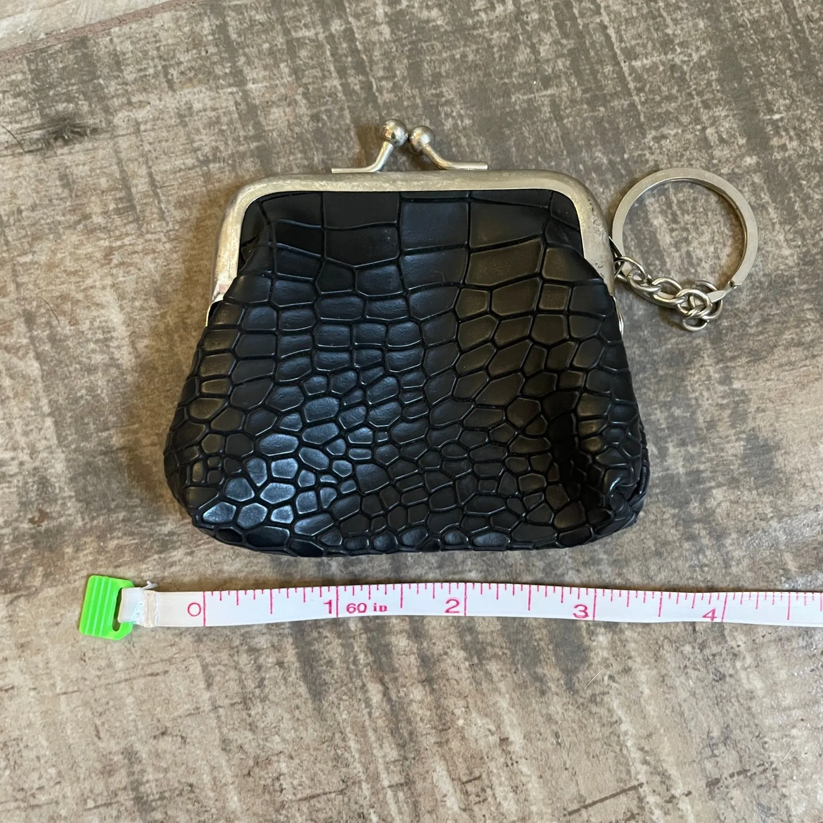 Black Crocodile Embossed Coin Purse Keychain Kiss Lock Pouch Wallet Normcore - Image 4