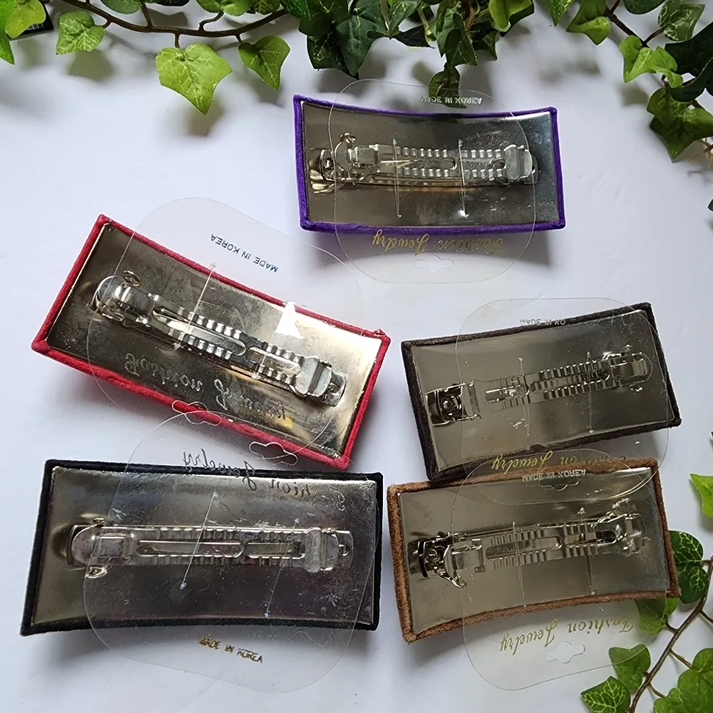 Set of 5 Fashion Faux Suede Hair Clips Purple - Image 4
