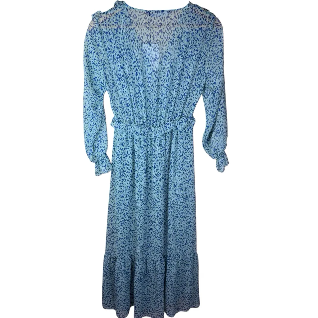 NWT‎ ZARA RUFFLED PRINTED MIDI BLUE GREEN DRESS BLOGGERS SIZE SMALL Cottagecore - Image 7