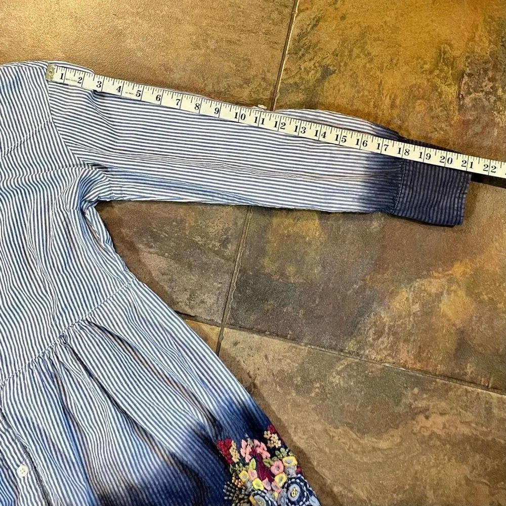A Personal Touch Stripped Button Down Floral Embroidery Blouse Medium Blue - Image 11