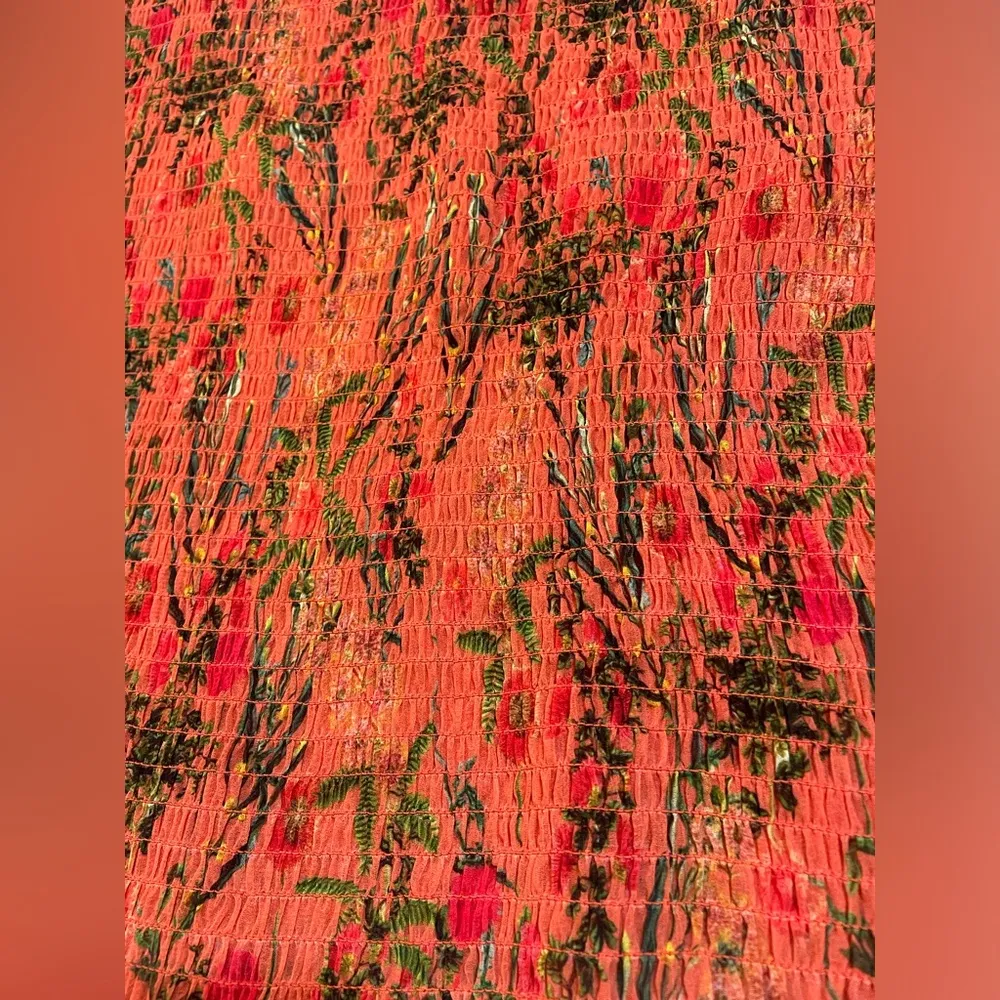 Gianni Bini Smocked Wov Stacy Print Floral Tank Top In Peach Floral Size Xl NWT - Image 3