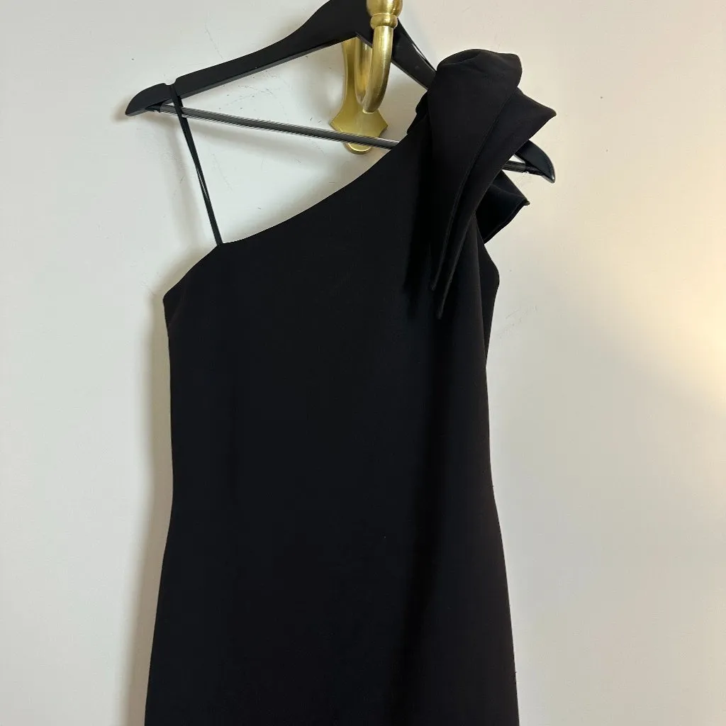 BETSY & ADAM Daisy Long Scuba Crepe One Shoulder Dress in Black Size US 8 - Image 5