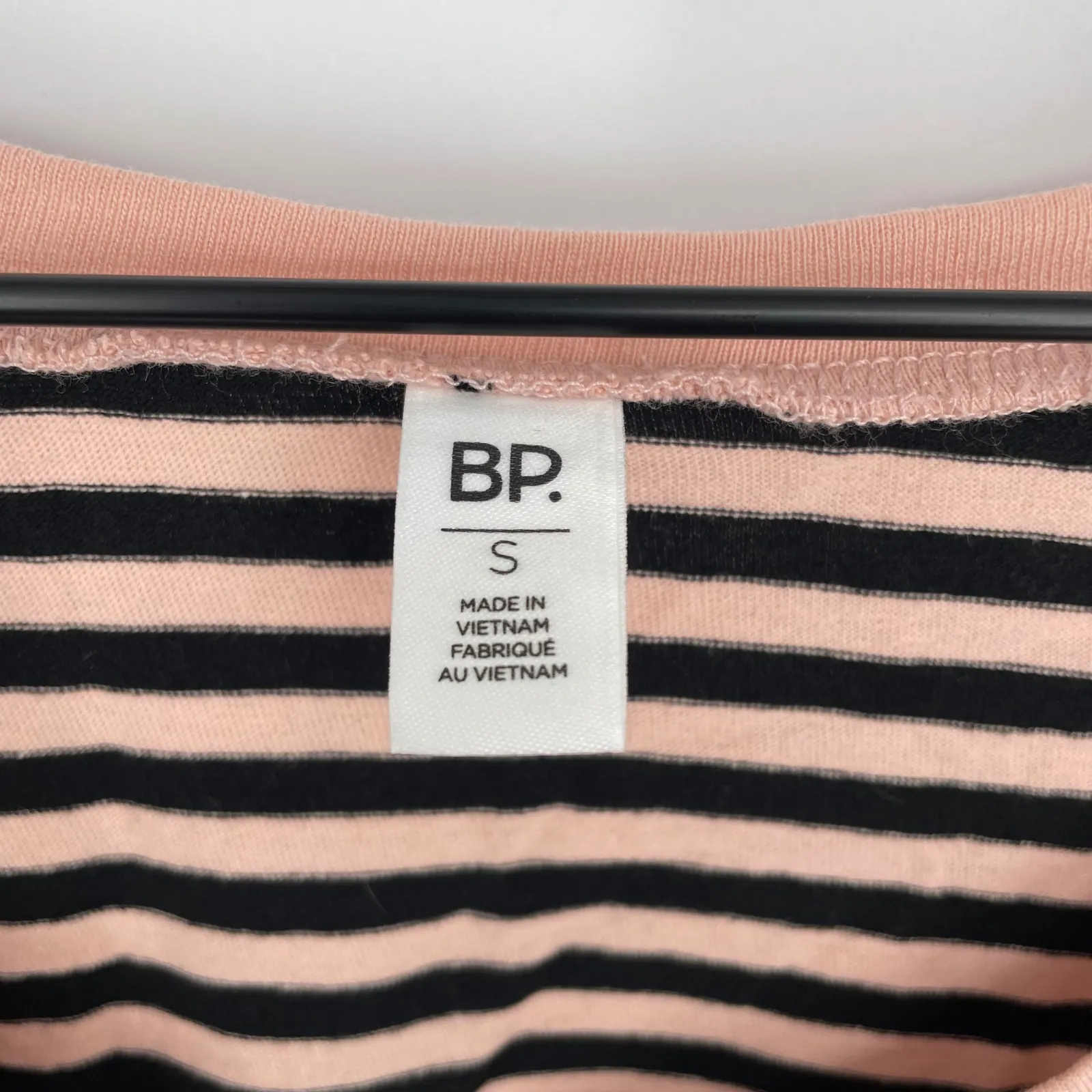 BP. Striped Peplum V Neck T Shirt Top Pink Black Womens Size S - Image 3