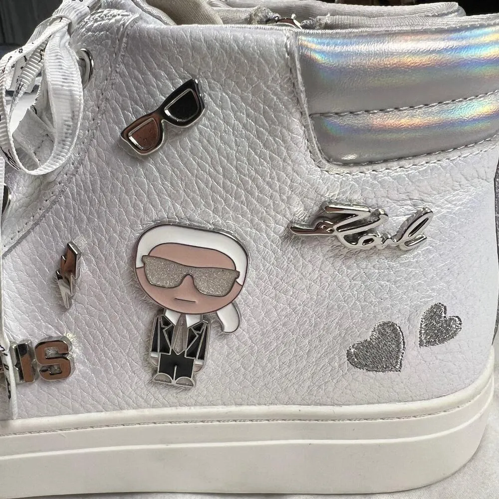 Karl Lagerfeld Paris Catty Iridescent White Leather High Top Sneakers Size 9.5 - Image 16