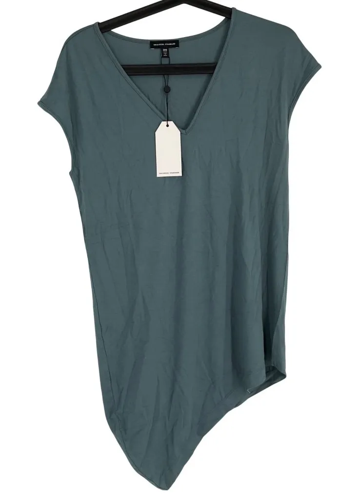 Universal Standard Goblin Blue Cap Sleeve Asymmetrical Hem V-Neck Top 3XS casual - Image 1