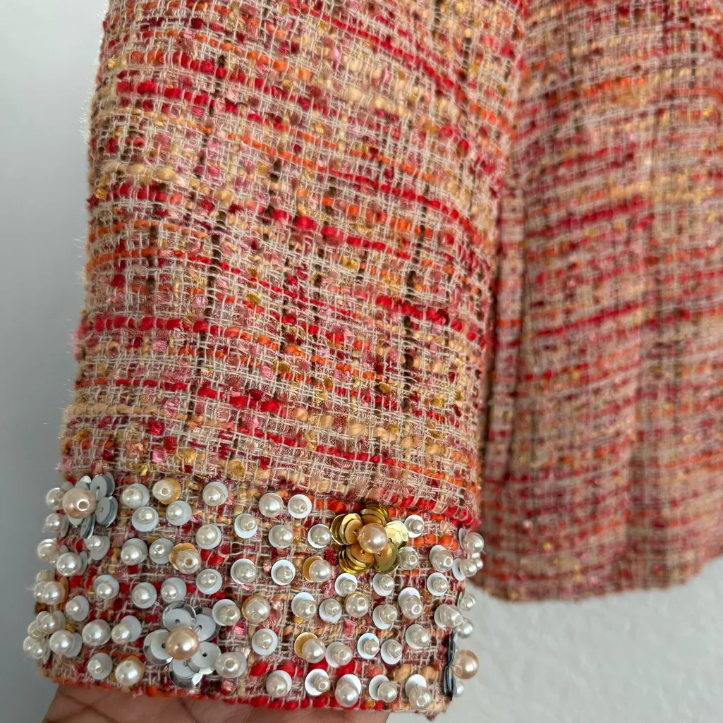 Chico's Multicolor Tweed Pearl Sequin Embellished Jacket blazer lined Sz 2‎ - Image 7