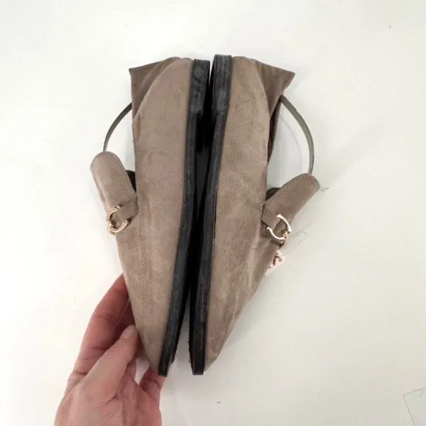 NWT Vintage Havana 7.5 Suede Slip On Loafer Taupe‎ Gold Buckle Polly Mule - Image 5
