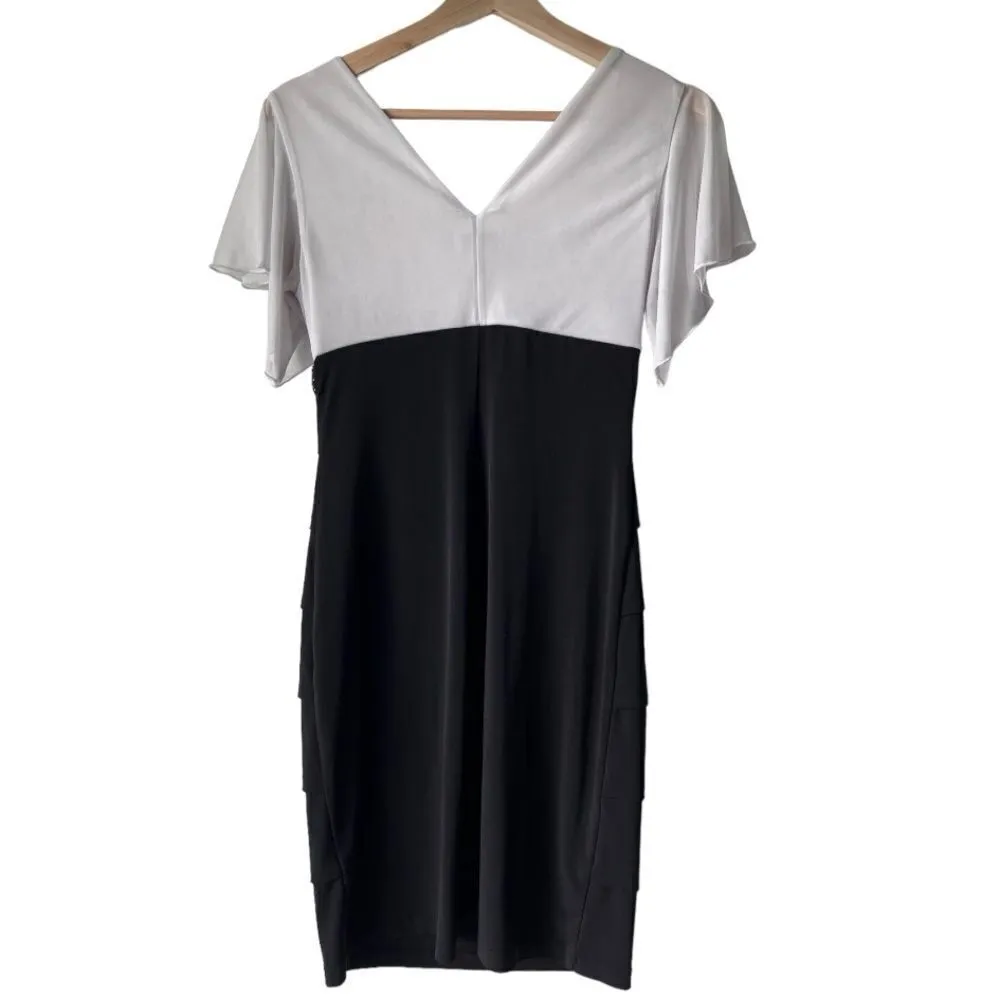 EnFocus Studio black white dress butterfly sleeve mini V-neck party size 4. - Image 10