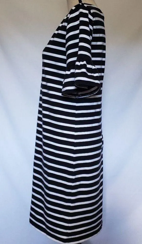 J. Crew Factory Womens Dress Sz Small Ruffled Sleeve Black White Striped Preppy - Image 3
