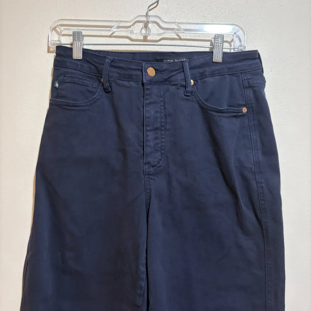 Judy Blue High Waist Tummy Control Garment Dyed Wide Leg Crop Navy Jeans - Image 4