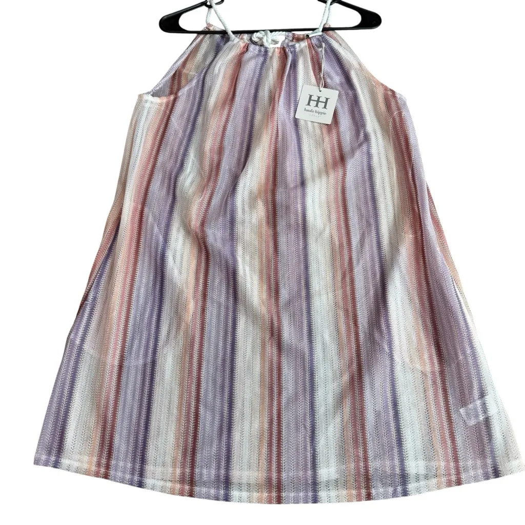 Haute Hippie M Swimsuit Cover Up Dress Crochet Mesh Purple Pink White Stripe NWT - Image 11