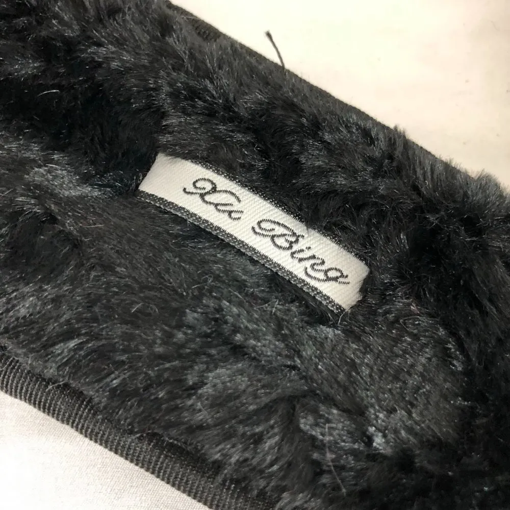 Womens Slippers Slides Faux Fur Pearl Black 5/6 - Image 6