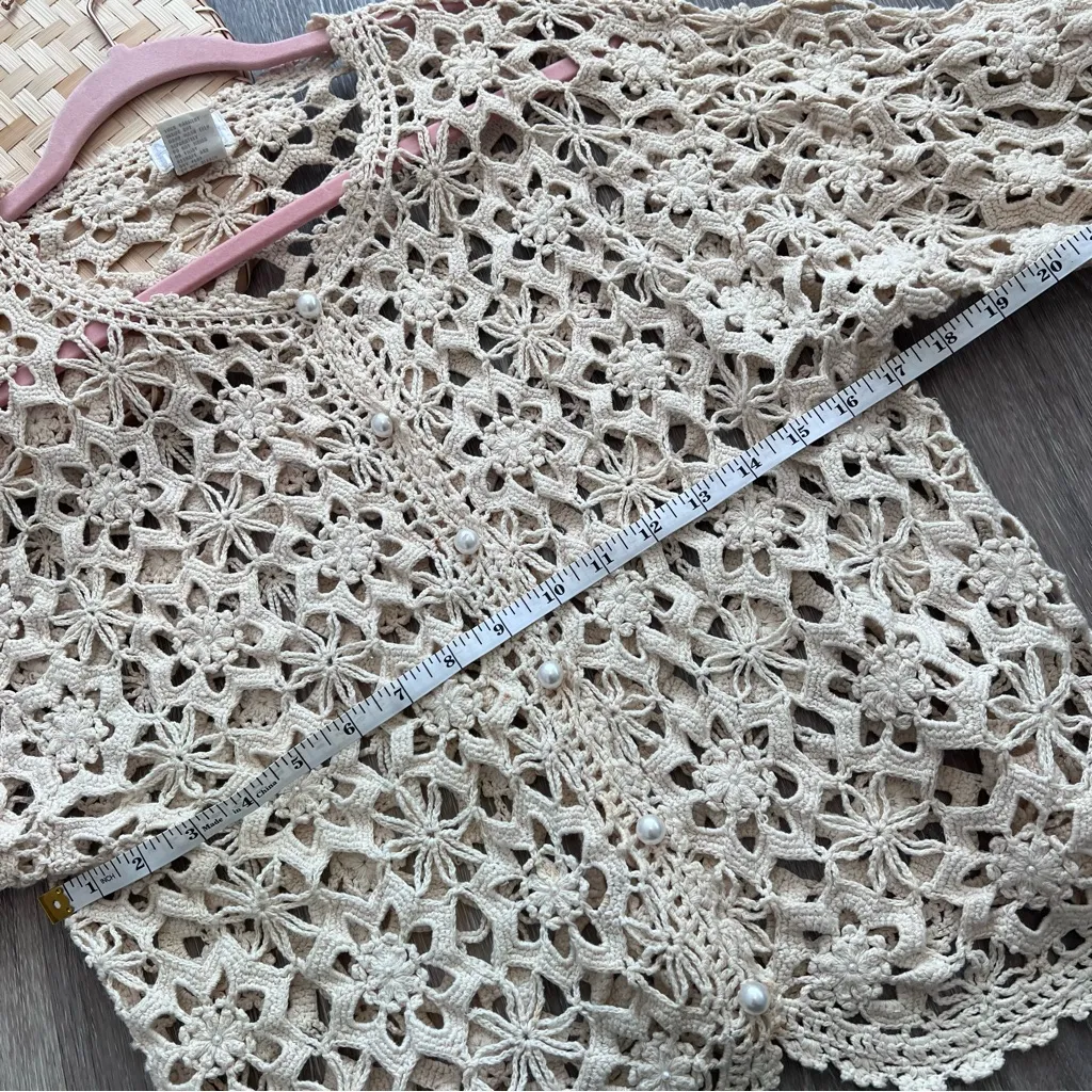 Vintage crochet pearl beaded cardigan cottagecore boho moto Size M - Image 8