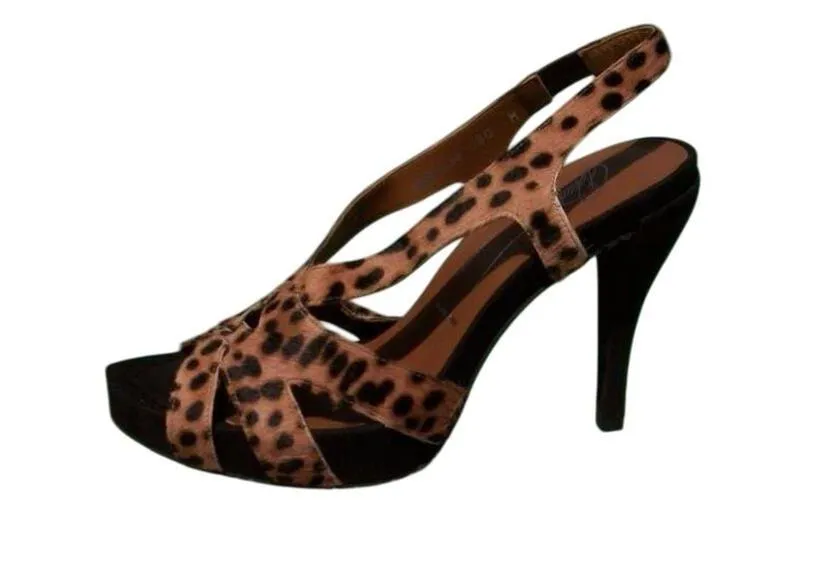 Donald Pliner Brown Hair Calf Animal Print Leather Shoe Slingback Suede $345 NIB Size 6.5 - Image 4
