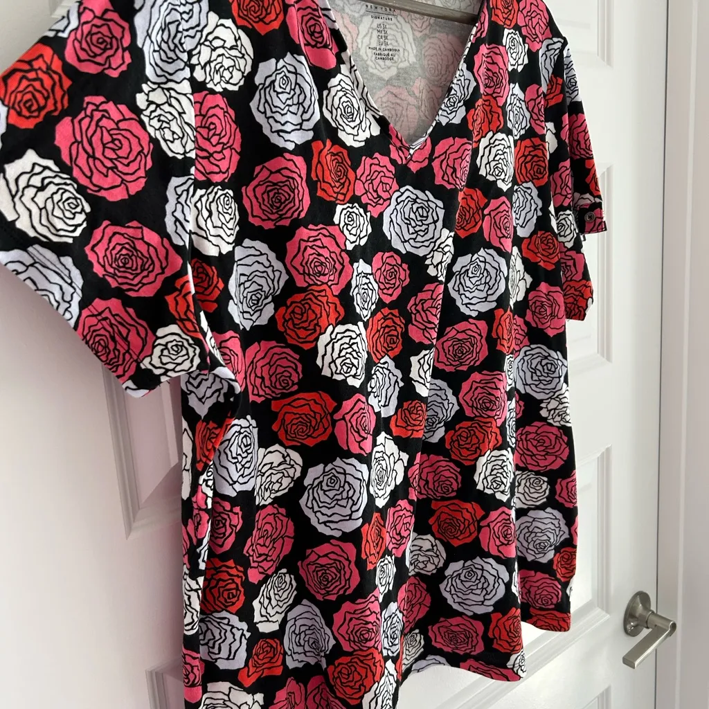 Jones New York Roses Floral T Shirt Pink Red Size 3X - Image 4