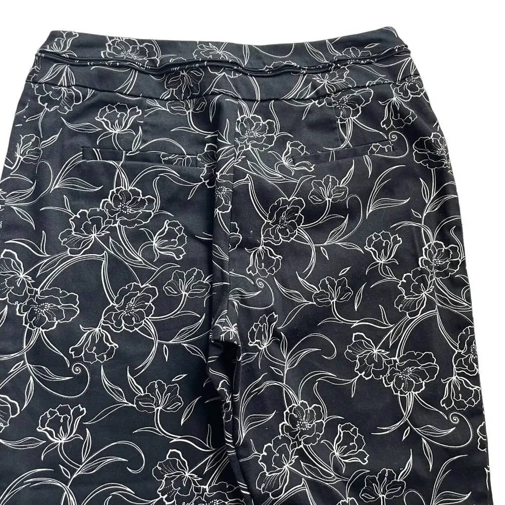 Women Capri Pants Black White Cotton Size 6 Petite Floral Pockets Investments u - Image 9