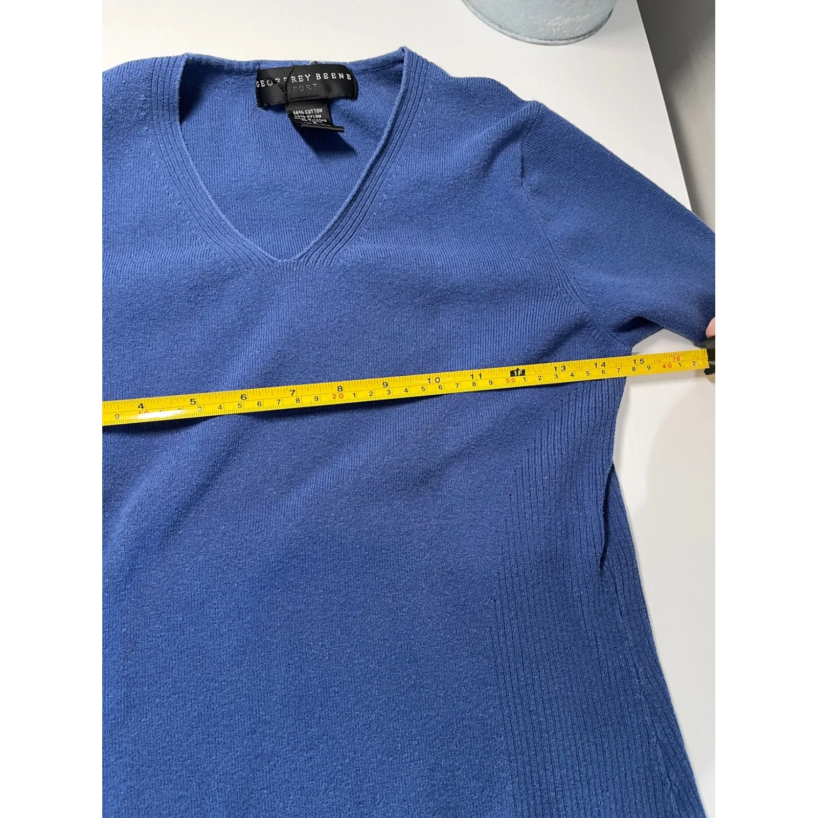 GEOFFREY BEENE SPORT Womens Blue V Neck Long Sleeve Knit Sweater Size S - Image 5