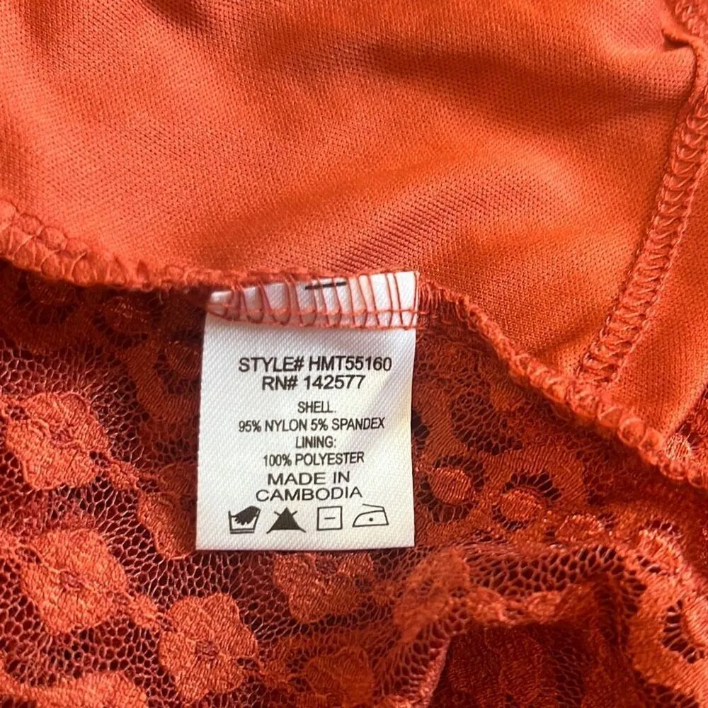 Haute Monde Short Puff Sleeve Geometric Lace Sheer NWT Orange Medium Workwear - Image 6
