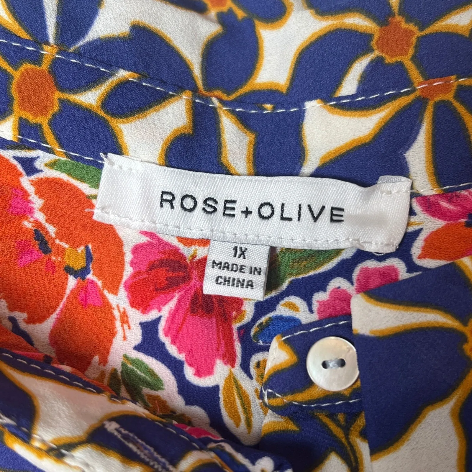 Rose + Olive Women's Plus 1X Multicolor Button Front Blouse Mixed Print - Image 6