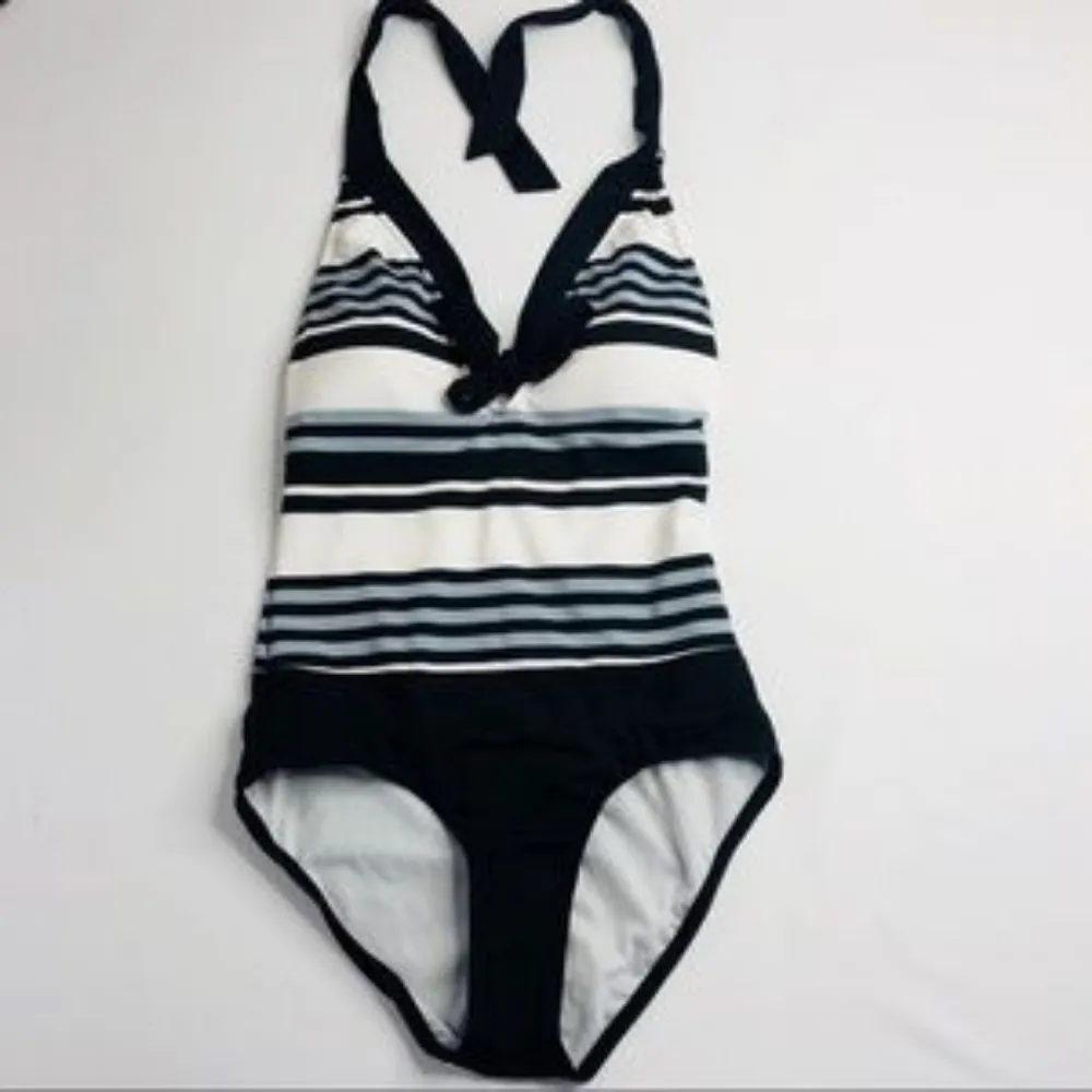 JAG Striped One Piece‎ Halter Swimsuit NEW White Size 8 - Image 2