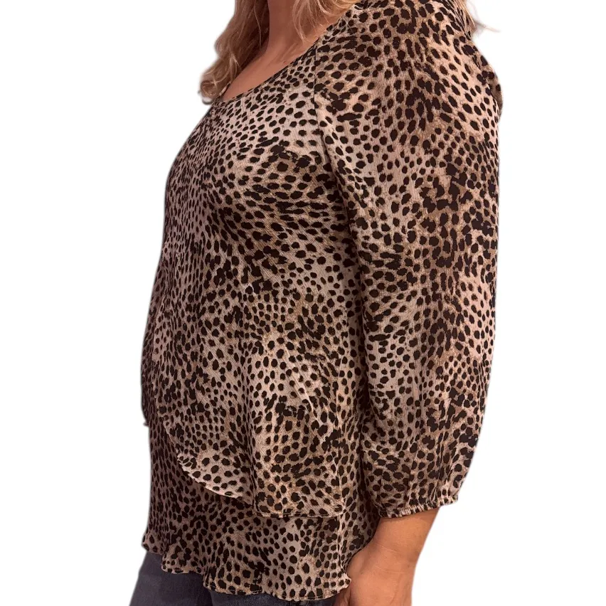 Leopard Print Women's Flowy Top Brown Size M - Image 5