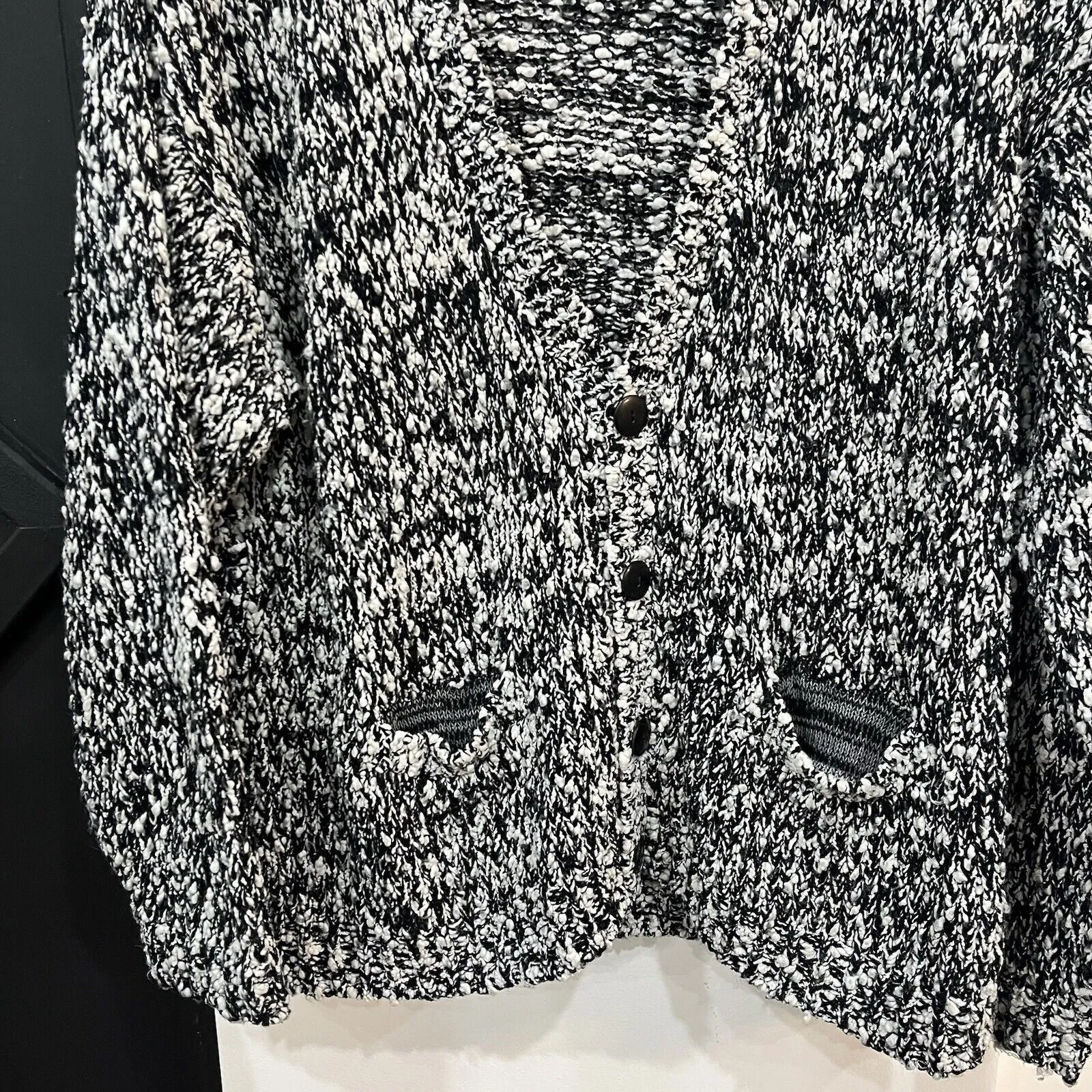 Vintage Street Scenes Acrylic Button Up Popcorn Cardigan Sweater Size L Black Size L - Image 2