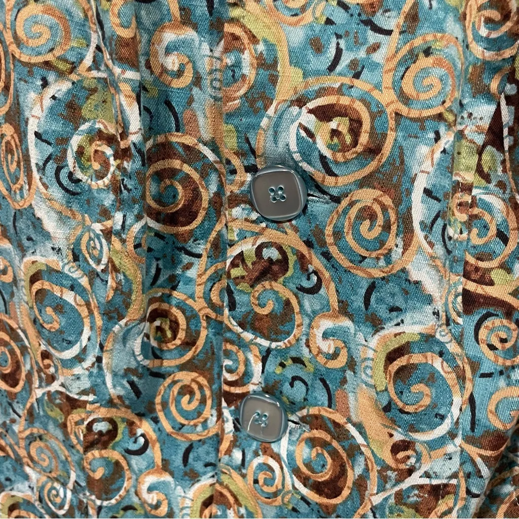 Cute aqua swirl cotton canvas jacket pockets chunky buttton front stretch - Image 6