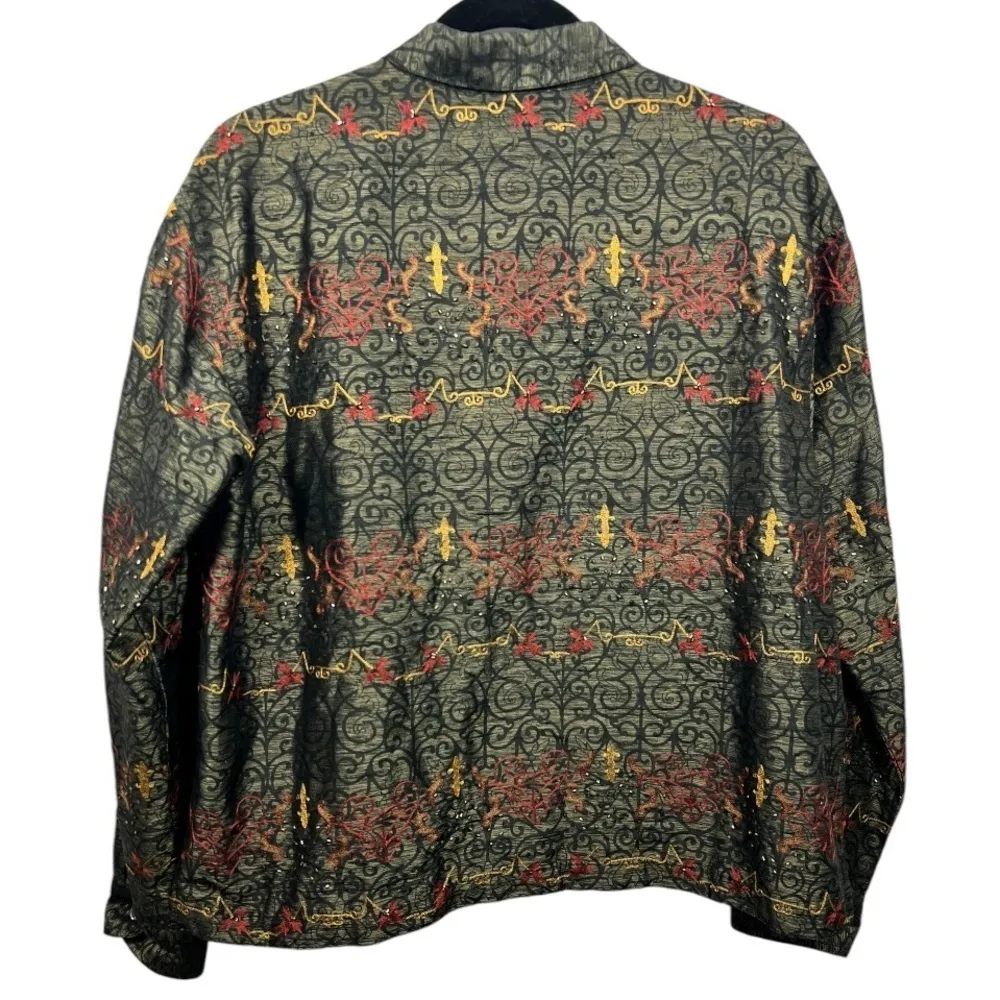 Chico’s Design Vintage Silk Embroidered Beaded Jacket‎ 2/L (12) - Image 2