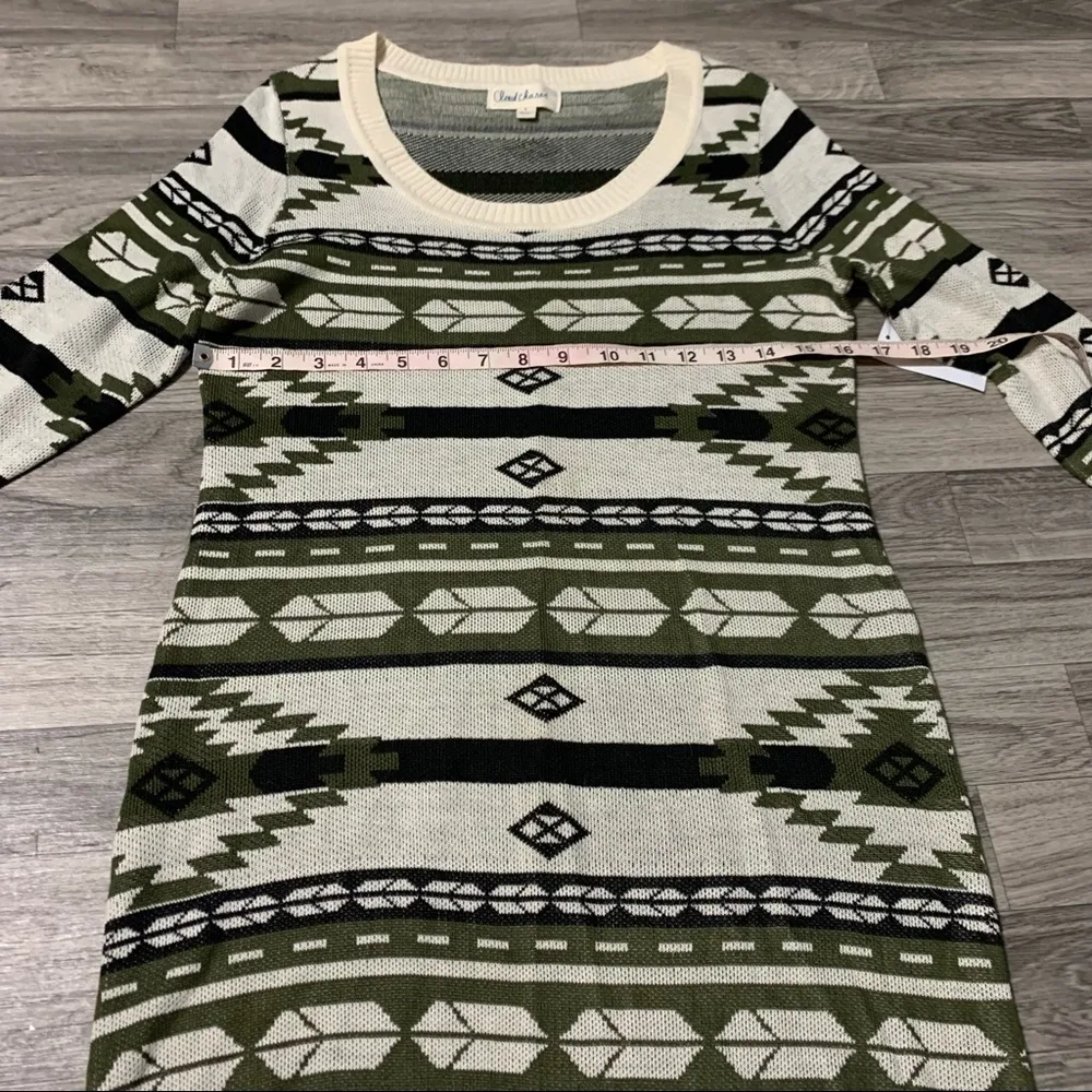 Cloud Chaser Olive Green Creme Aztec Dress; Large - Image 2