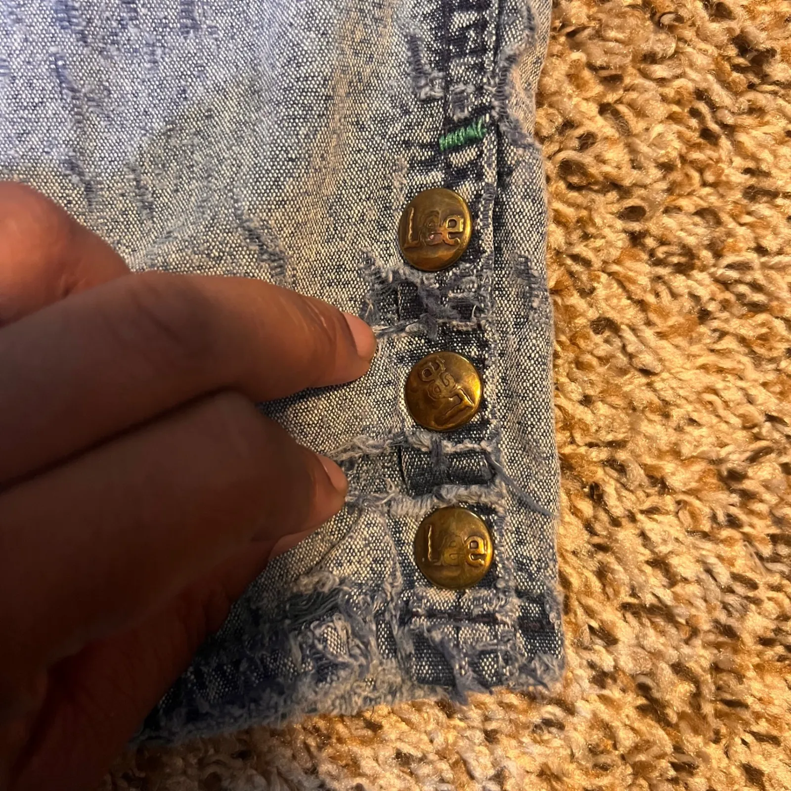 Lee Vintage‎ Acid Wash Denim Capri Jeans with Buttons Wide Leg Cropped - Image 5