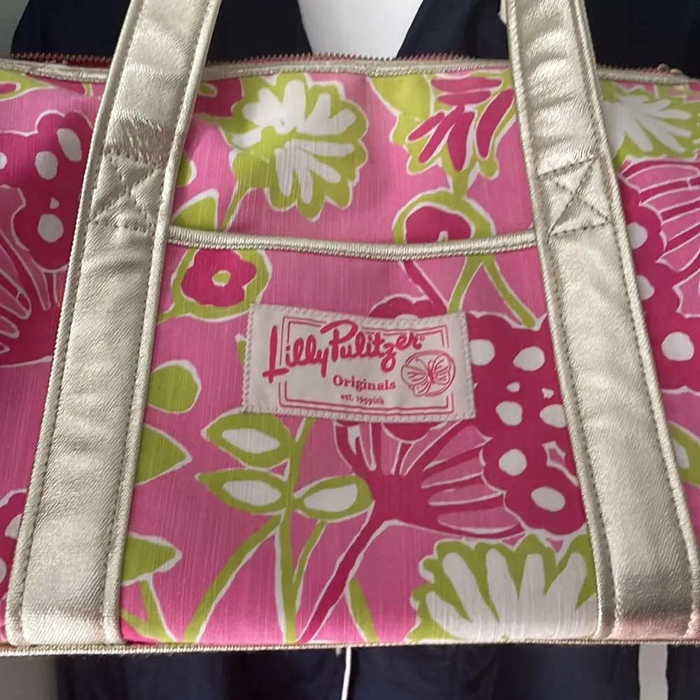 Lilly Pulitzer Originals pink/green/gold zip top bag - Image 2