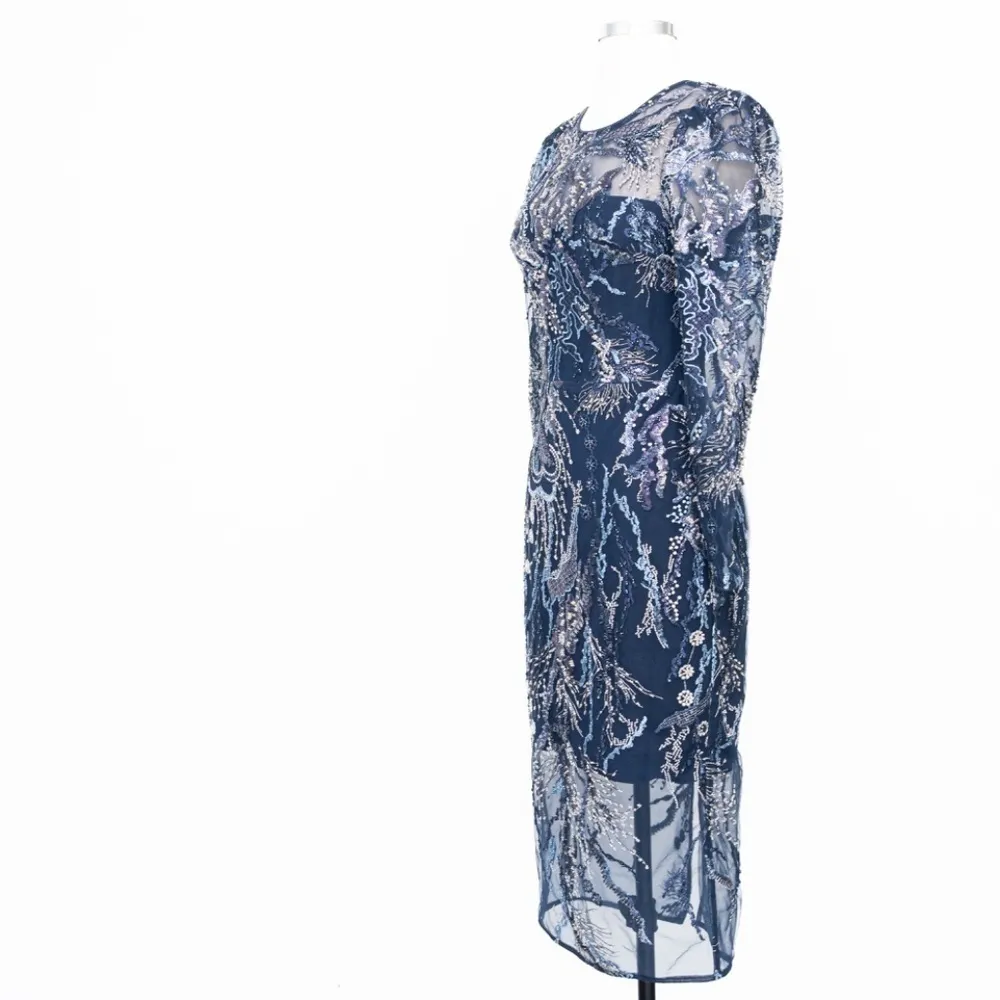 Dress The Population | New! Elegant Navy Sophia Dress with Embroidered Sequins - Image 7