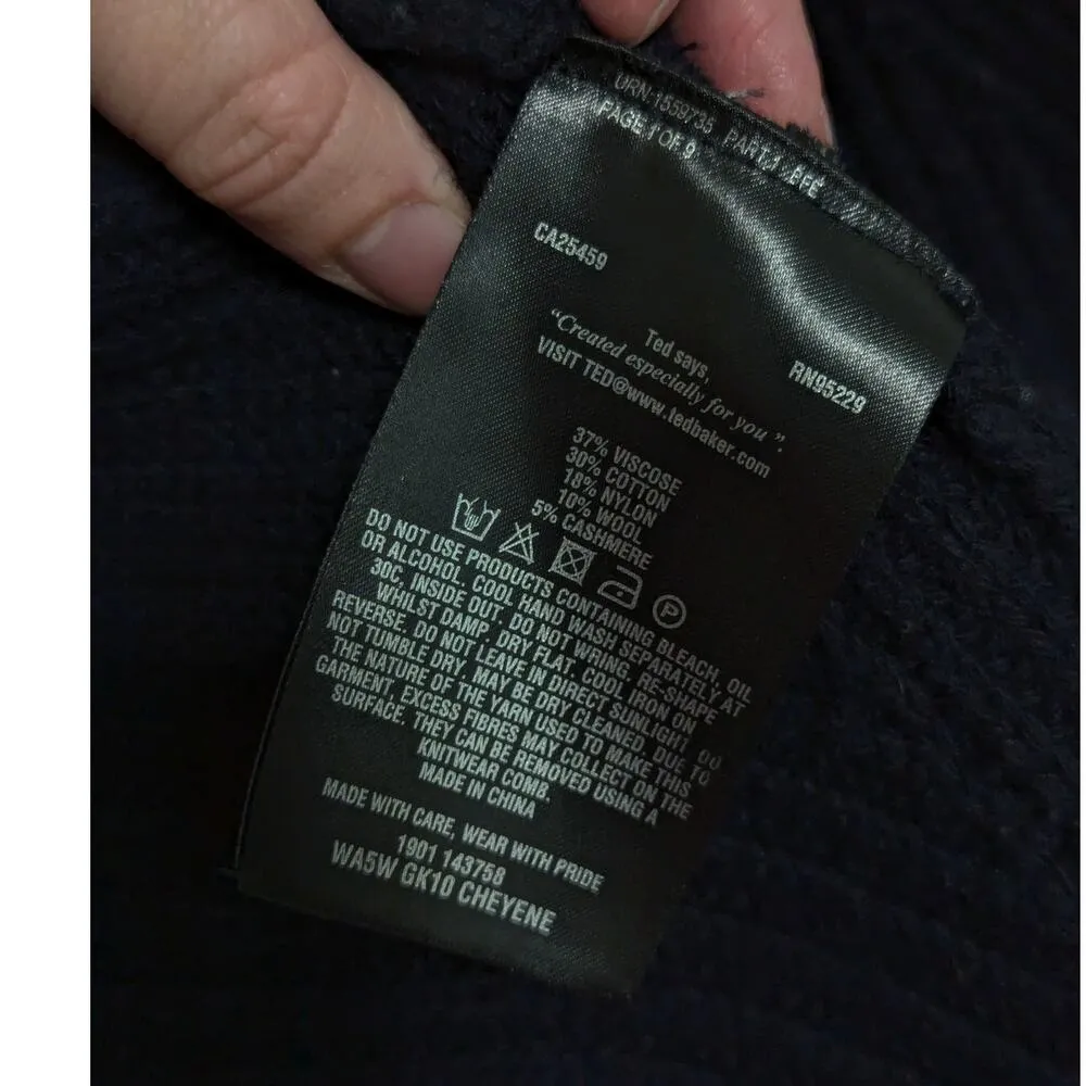 Ted Baker Cashmere Wool Open Knit Cardigan Sweater Womens XSmall Chunky Black - Image 6