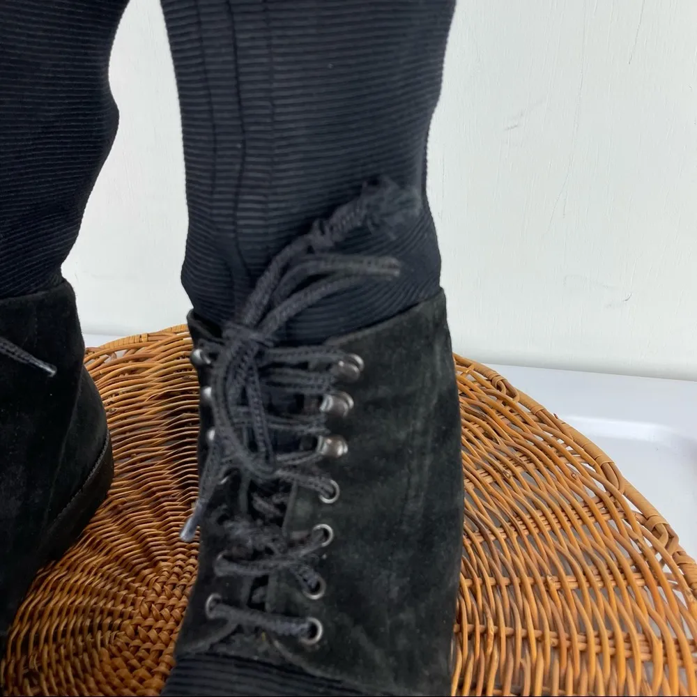 Stuart Weitzman Black Suede Lace Up Ribbed Sock Calf Stretch Moto Boots Sz 7 - Image 8